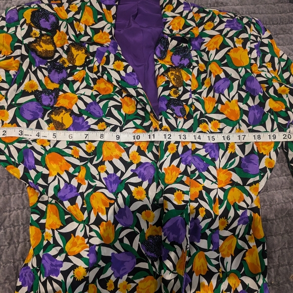 Perfect Vintage Silk Floral Beaded and Purple 80s Reversible Blazer sz M? - Picture 10 of 12